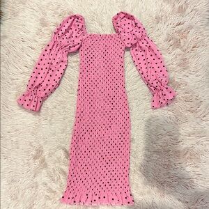 Pink Polka Dot Smocked Midi Dress 💕 size XS size 2